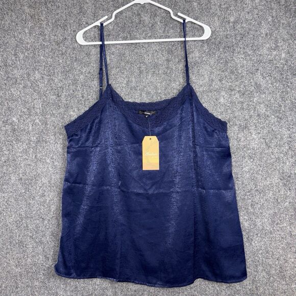 Andree By Unit Shirt Womens 1X Blue Satin Cami Y2k Classic Capsule Party Date - Picture 1 of 9